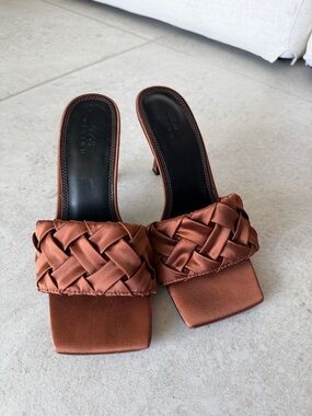 ASOS Braided Satin Slide Heels in Copper Brown